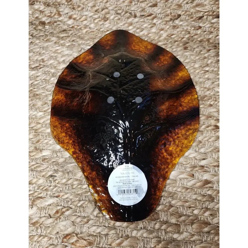Threshold Glass Brown Leaf Plate Dish Autumn Fall Thanksgiving Serving Dinning